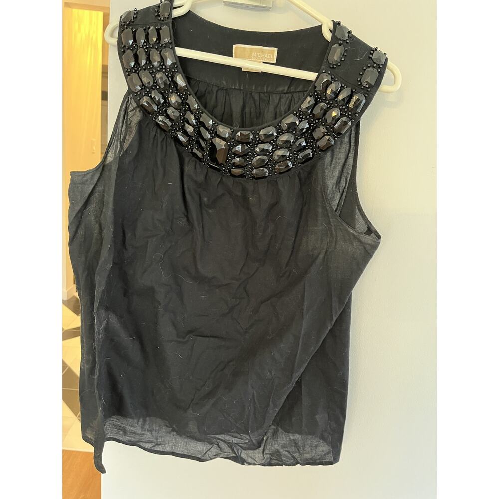 Michael Kors Womens XL Top Cotton Beaded Sleeveless Round Neck Glam Resort